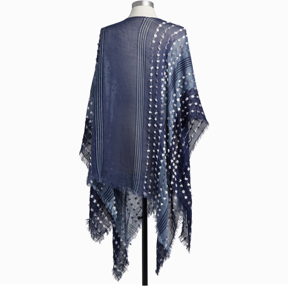 Navy Blue Polka Dot Fringe Kimono
